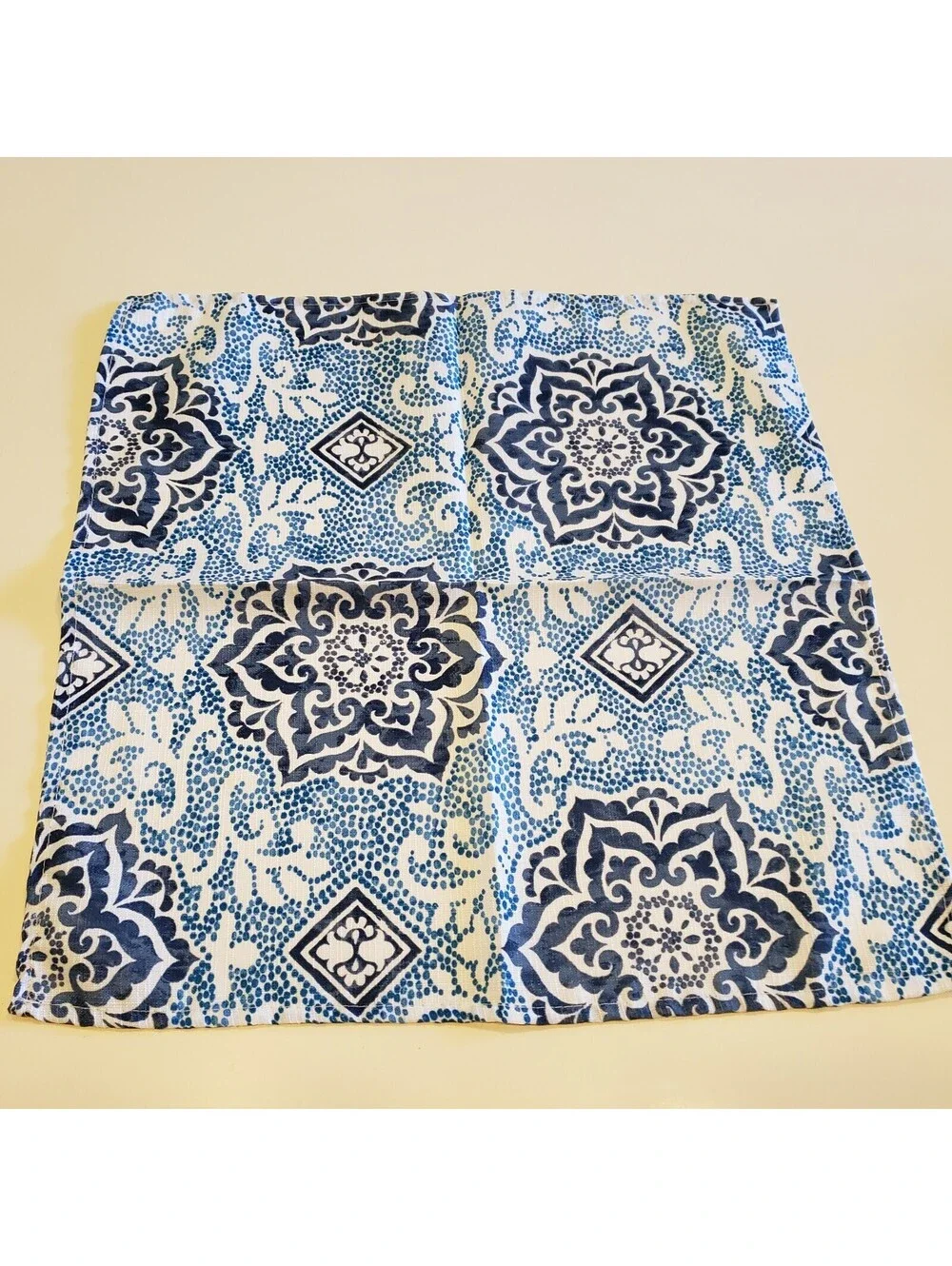 Waverly Napkins Blue White Batik Style Boho Polyester 18x18 Mandala QTY 8